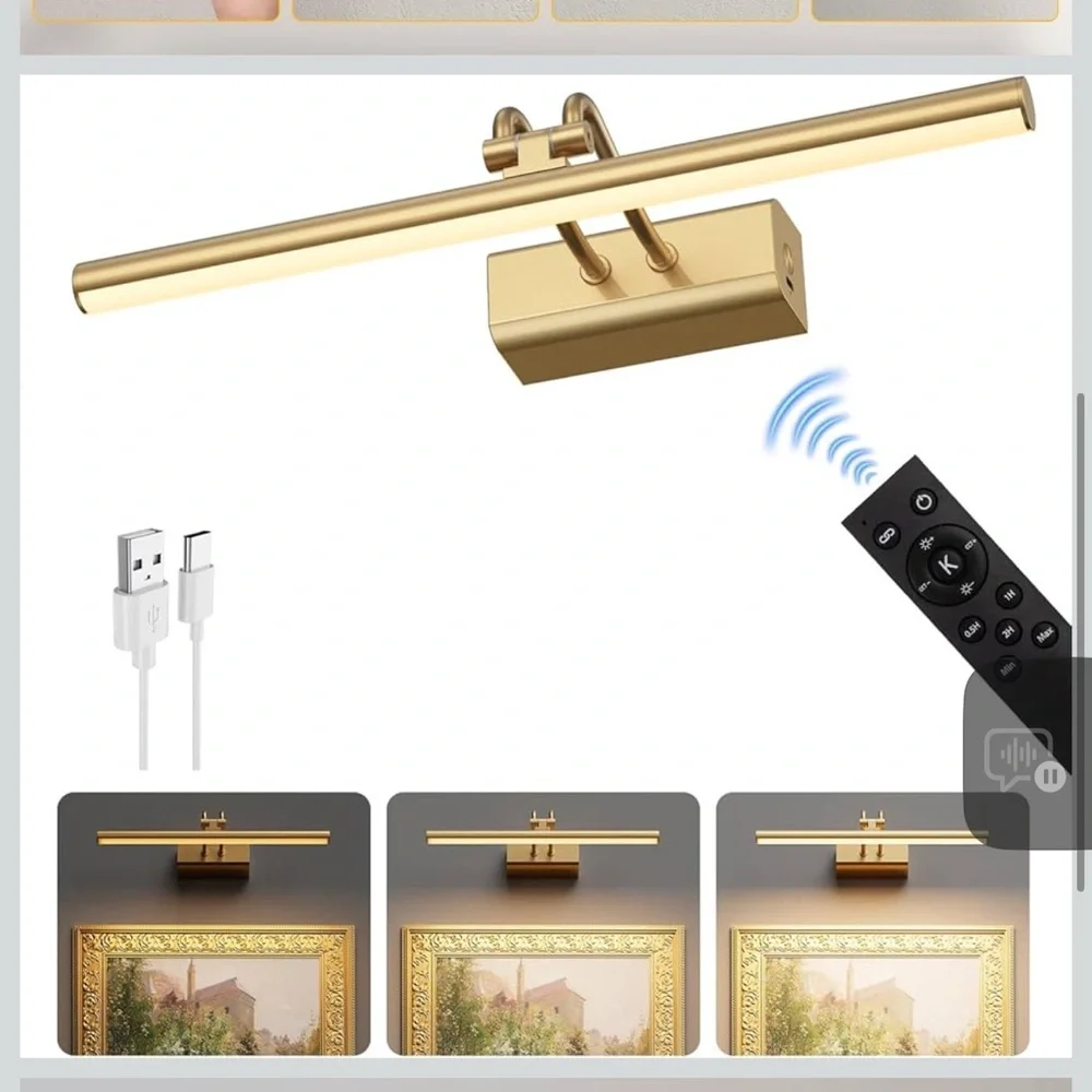 Battery operated picture light for wall 4000mah cordless wall lamp for painting